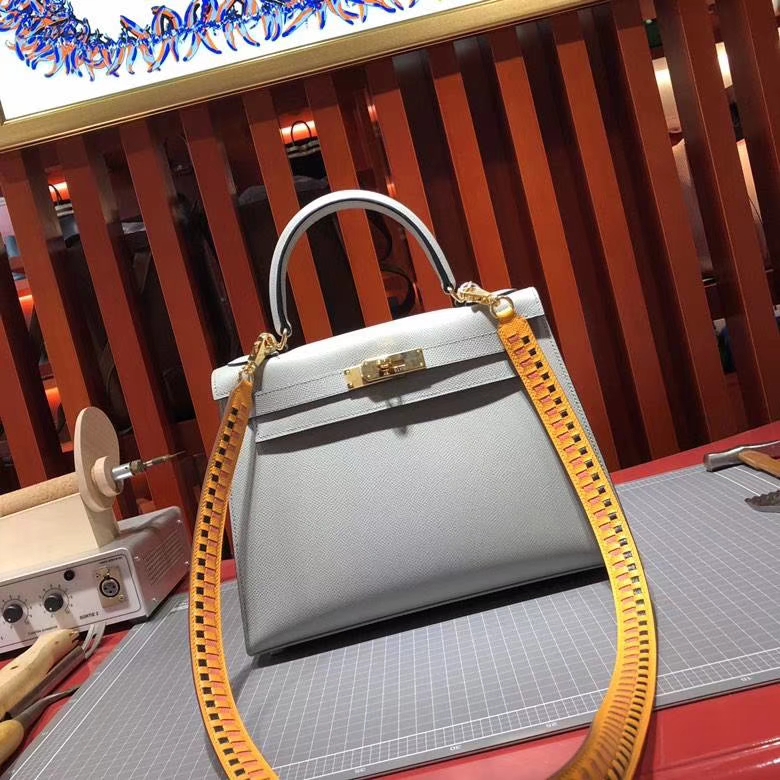 Hermes包包官网 爱马仕8U冰川蓝epsom牛皮凯莉包28CM 配2018早春新款肩带