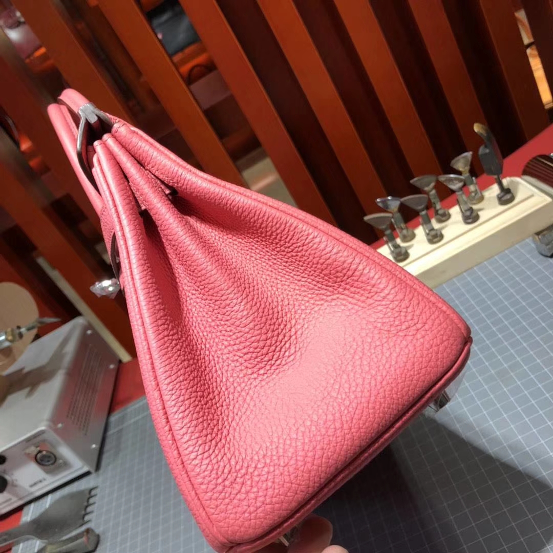 厂家直销 Hermes爱马仕8W唇膏粉原厂Togo牛皮铂金包Birkin25CM 金扣