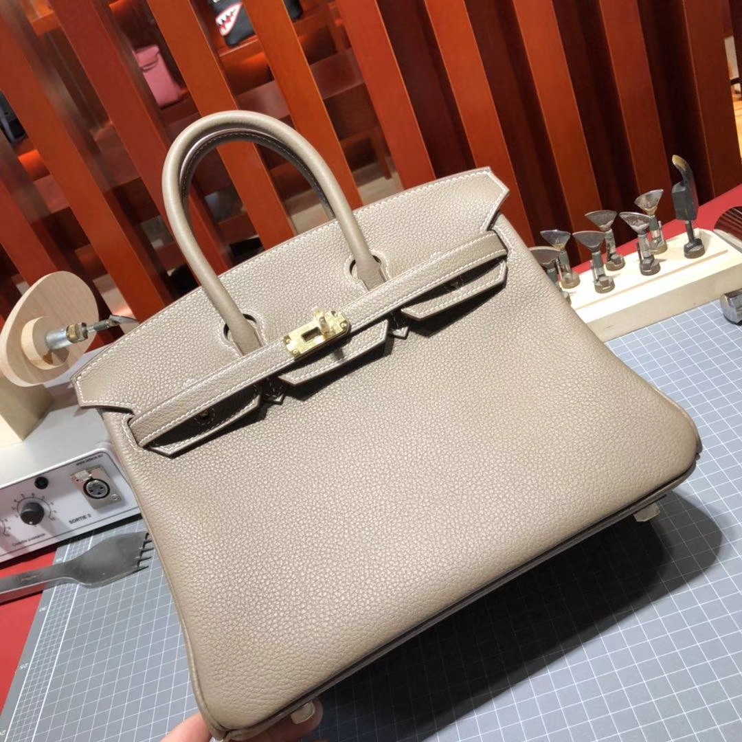 Hermes Birkin25CM 爱马仕18 Etoupe大象灰原厂Togo牛皮铂金包 金扣