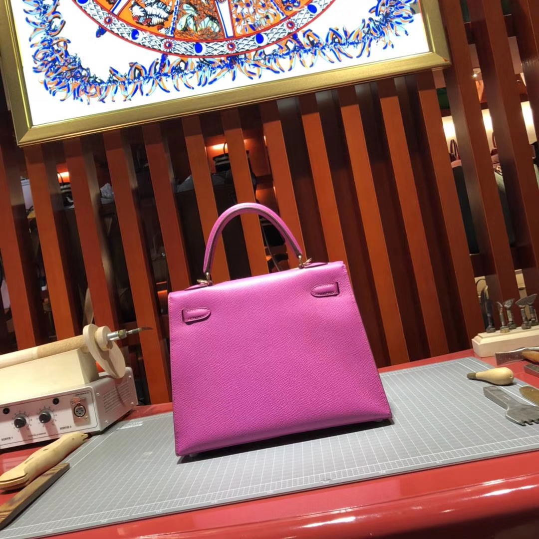 爱马仕凯莉包尺寸 Hermes Kelly25CM 玉兰紫原厂Epsom牛皮 金扣