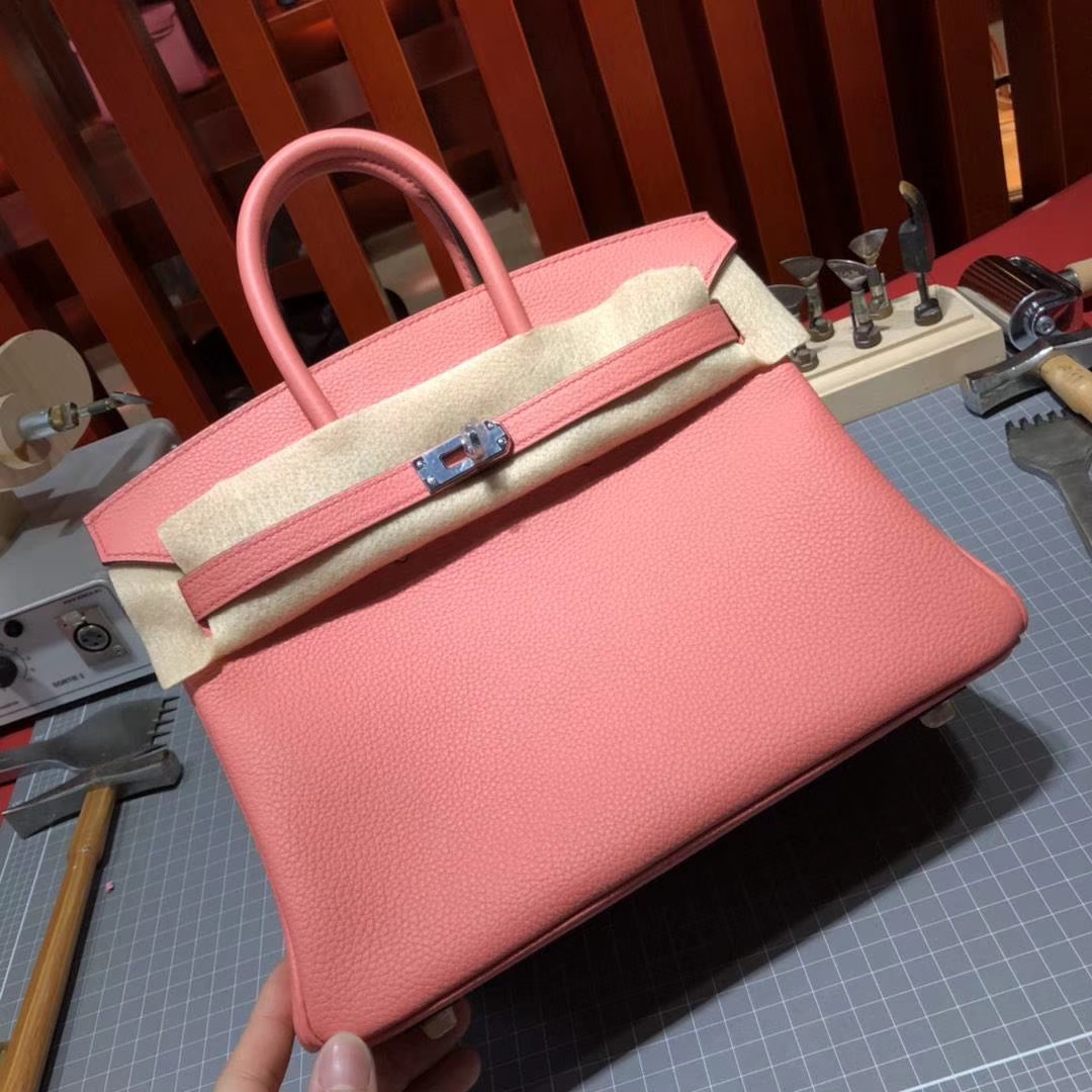 爱马仕包包官网 Hermes原厂Togo牛皮Birkin25铂金包I5月季粉 金扣