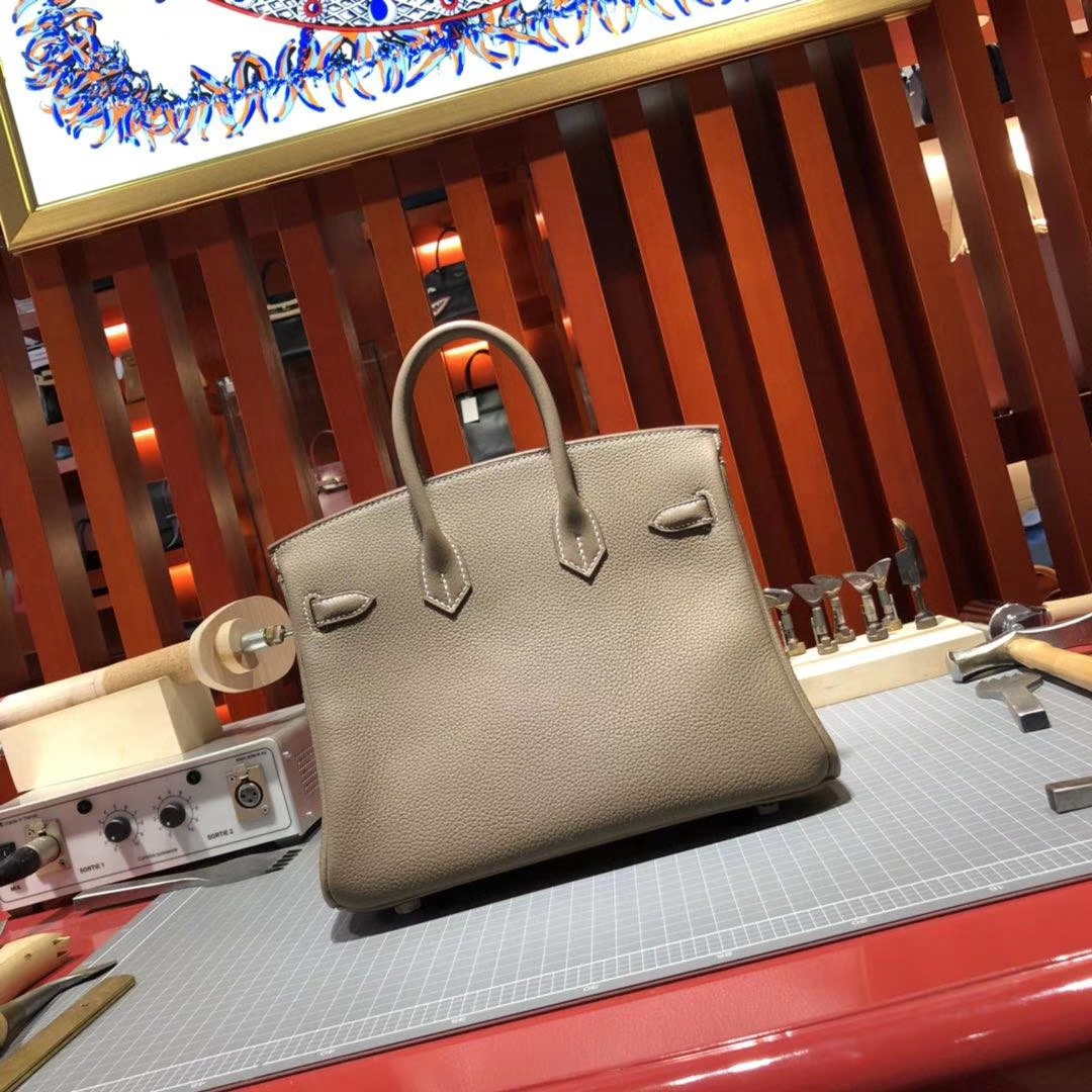 Hermes Birkin25CM 爱马仕18 Etoupe大象灰原厂Togo牛皮铂金包 金扣