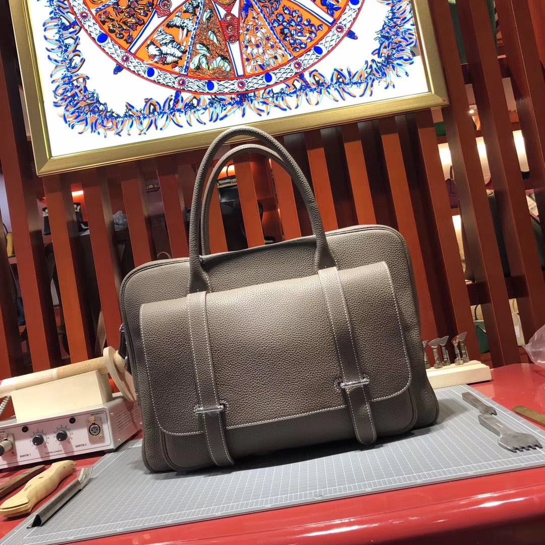 Hermes Steven 爱马仕史蒂夫男包 大象灰TC牛皮手提单肩包