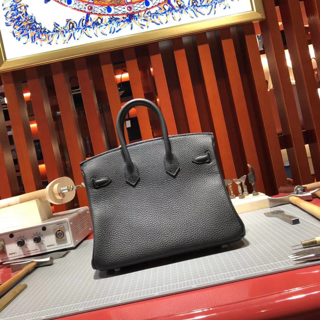 Hermes包包价格 爱马仕89黑色原厂Togo牛皮铂金包Birkin25CM 银扣