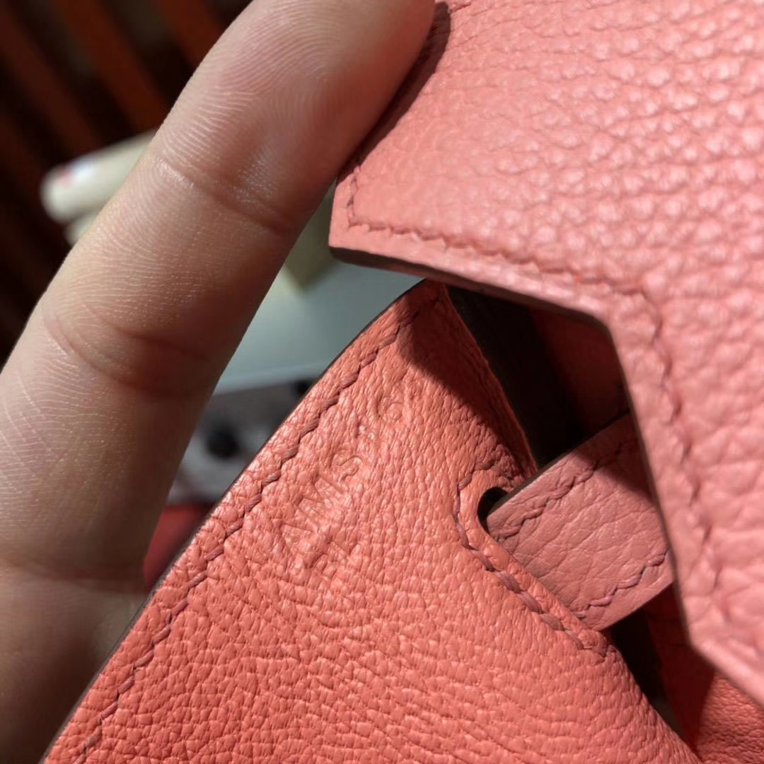 爱马仕包包官网 Hermes原厂Togo牛皮Birkin25铂金包I5月季粉 金扣