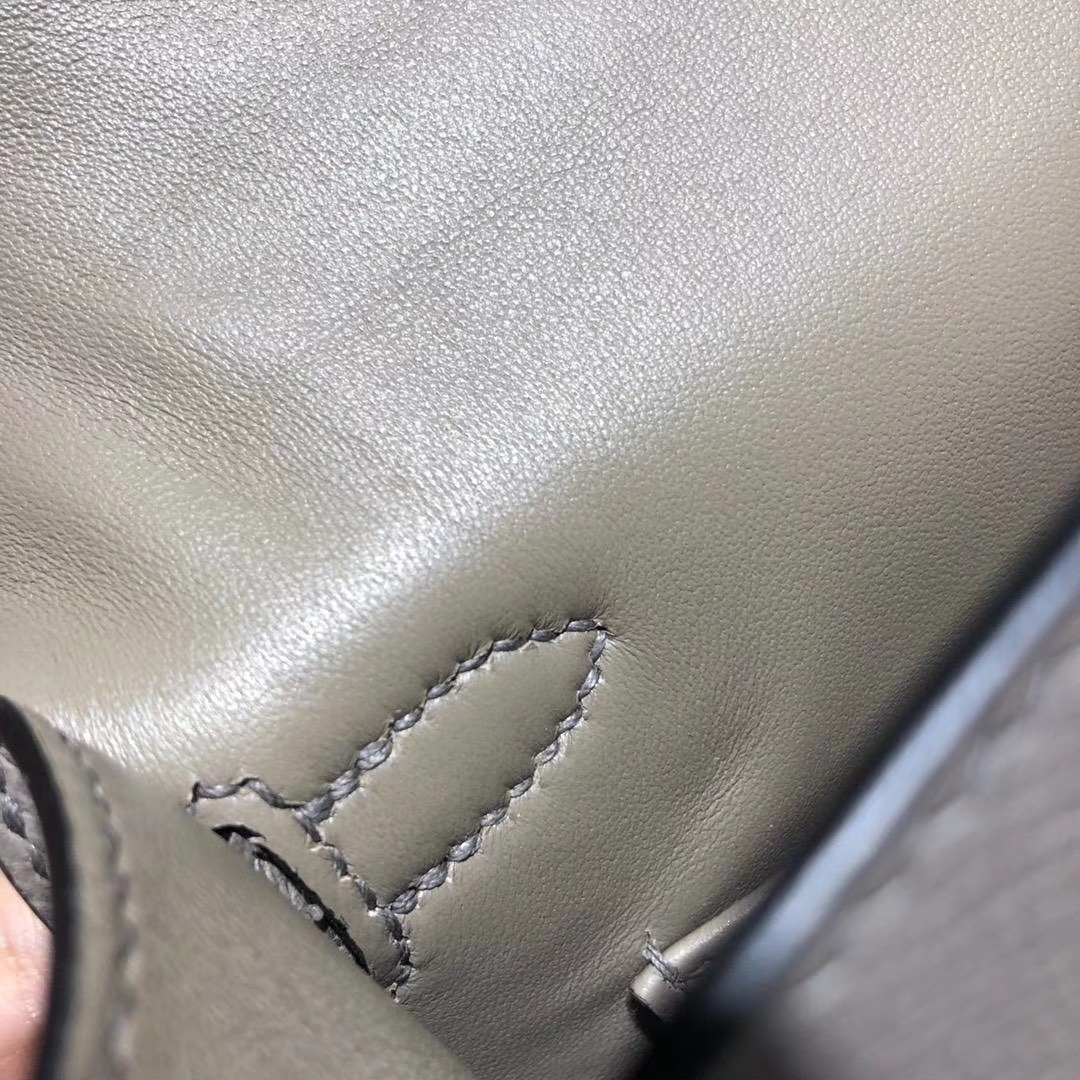 Hermes Minikelly2代 爱马仕沥青灰原厂掌纹牛皮迷你凯莉包19cm 银扣