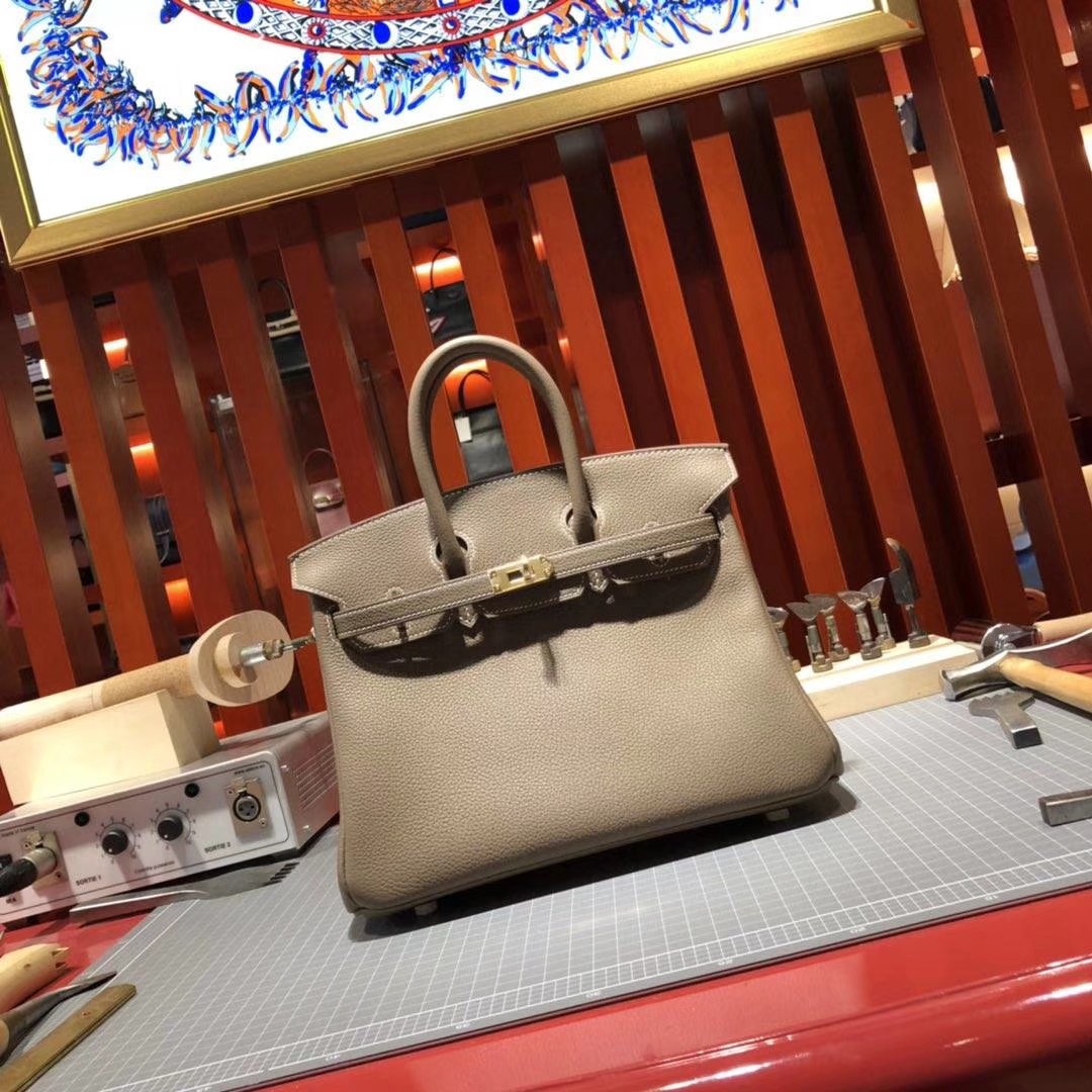 Hermes Birkin25CM 爱马仕18 Etoupe大象灰原厂Togo牛皮铂金包 金扣
