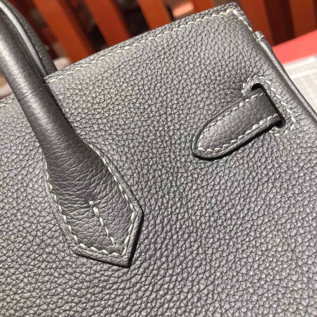 爱马仕铂金包价格 Hermes Birkin25CM 石墨灰原厂Togo牛皮 金扣