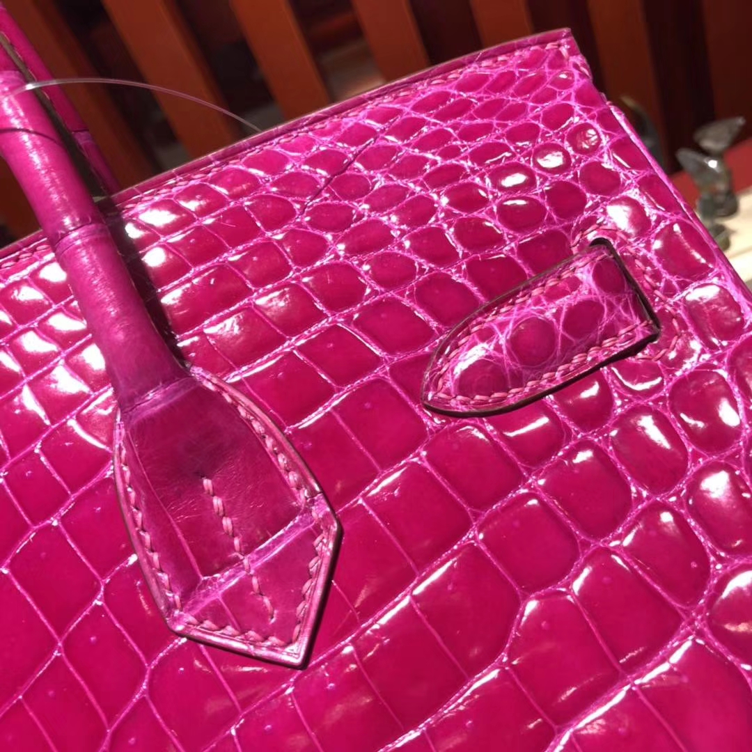 爱马仕铂金包尺寸 Hermes亮面尼罗鳄鱼皮Birkin女包J5天方夜谭粉紫30CM 金扣