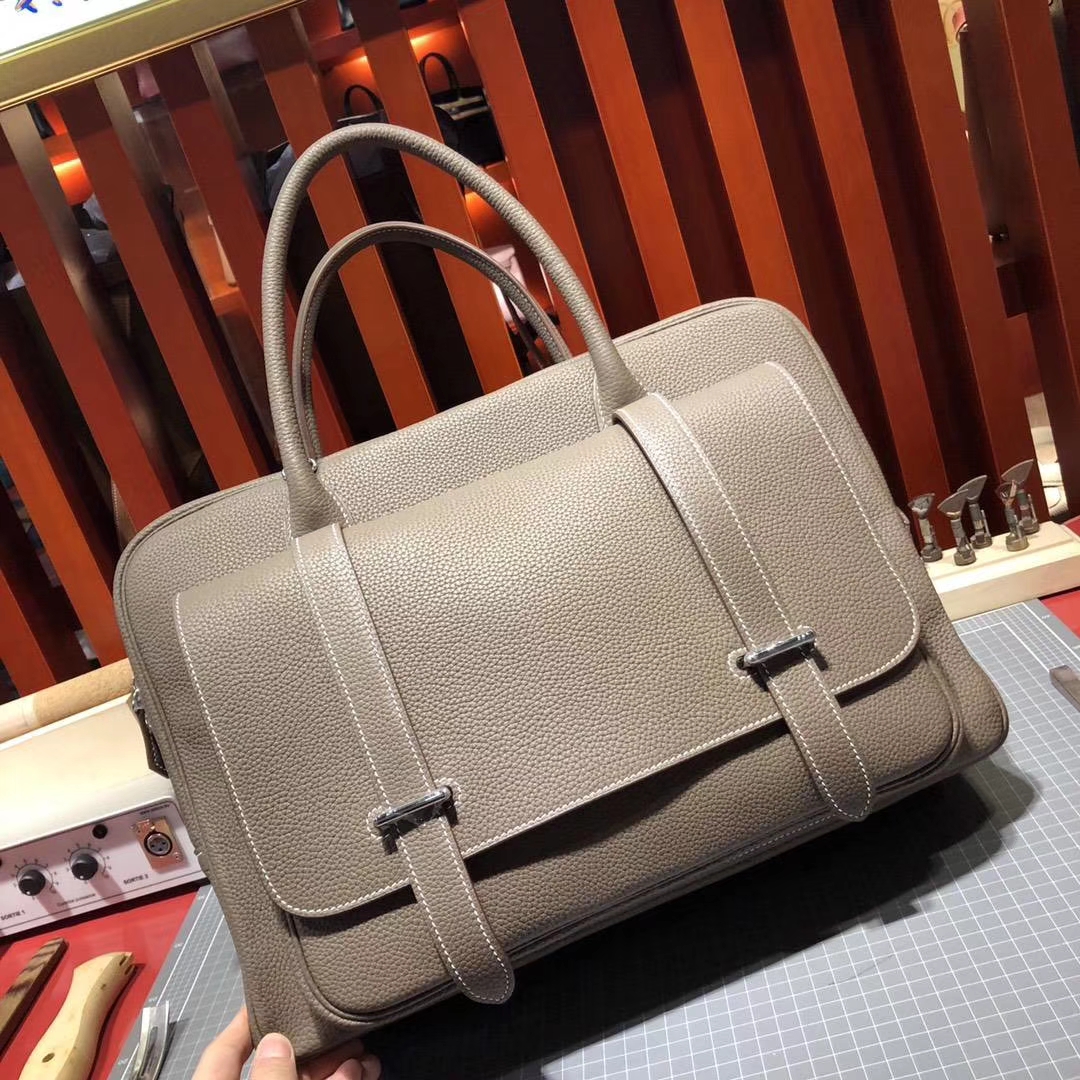 Hermes Steven 爱马仕史蒂夫男包 大象灰TC牛皮手提单肩包