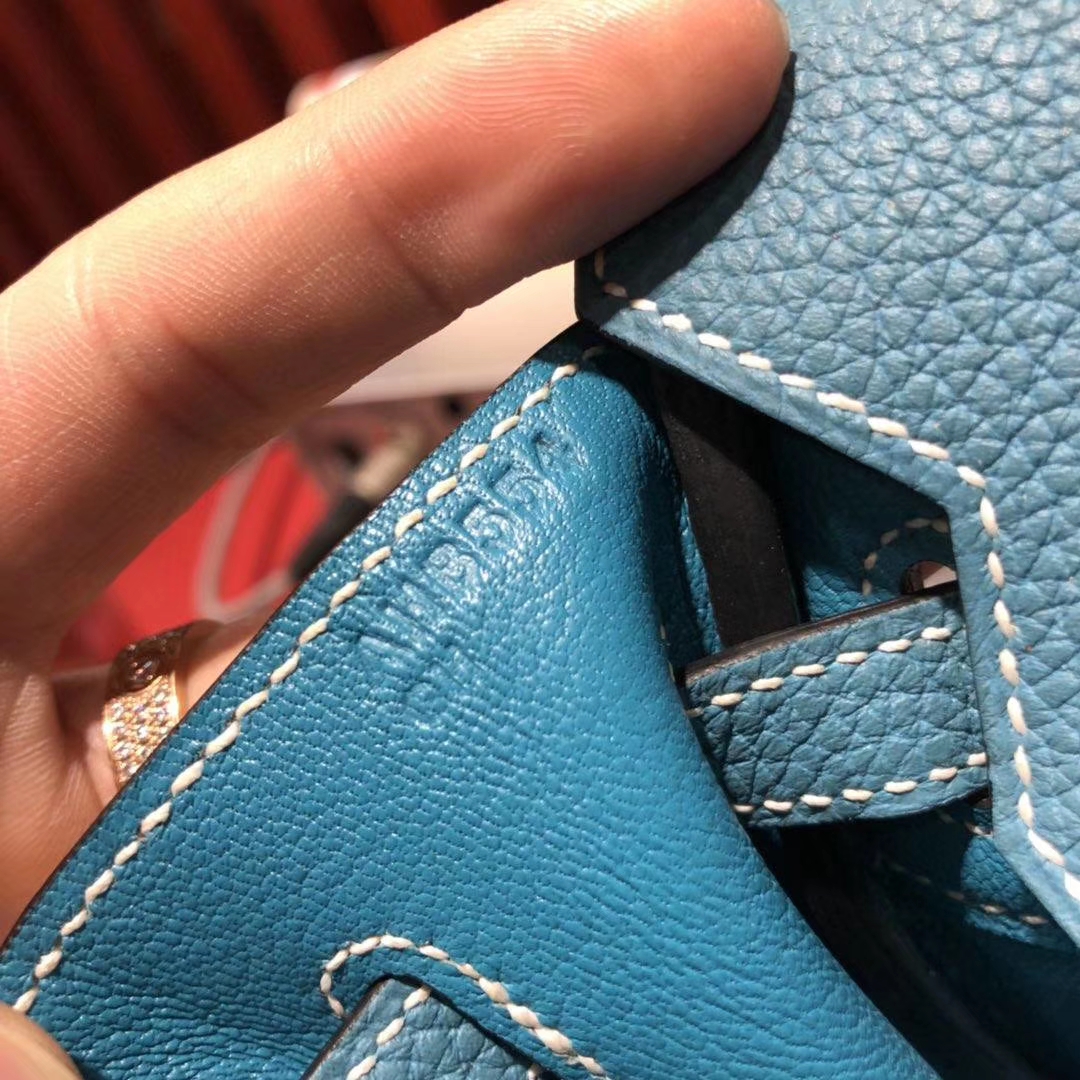 Hermes Birkin25CM 爱马仕75牛仔蓝原厂Togo牛皮铂金包 金扣