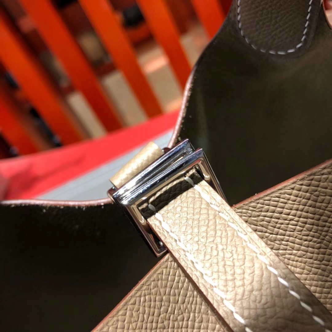 爱马仕菜篮子包 Hermes Picotin18CM 大象灰Epsom牛皮 限量版编织手柄