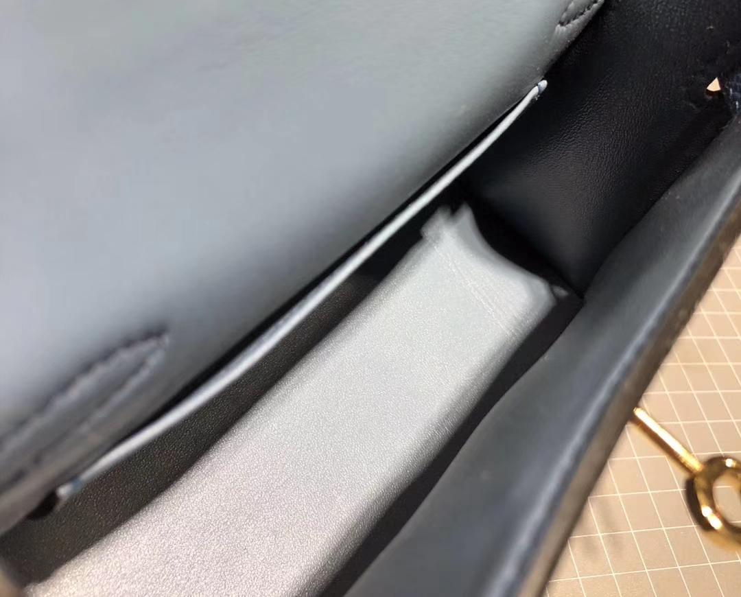 Hermes Minikelly2代 爱马仕玛瑙蓝顶级掌纹牛皮迷你凯莉包2代 金扣