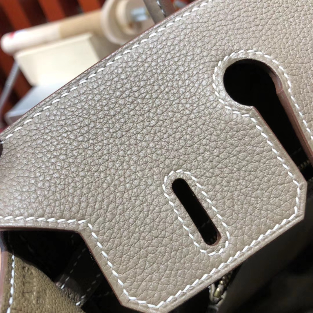 Hermes Birkin25CM 爱马仕18 Etoupe大象灰原厂Togo牛皮铂金包 金扣
