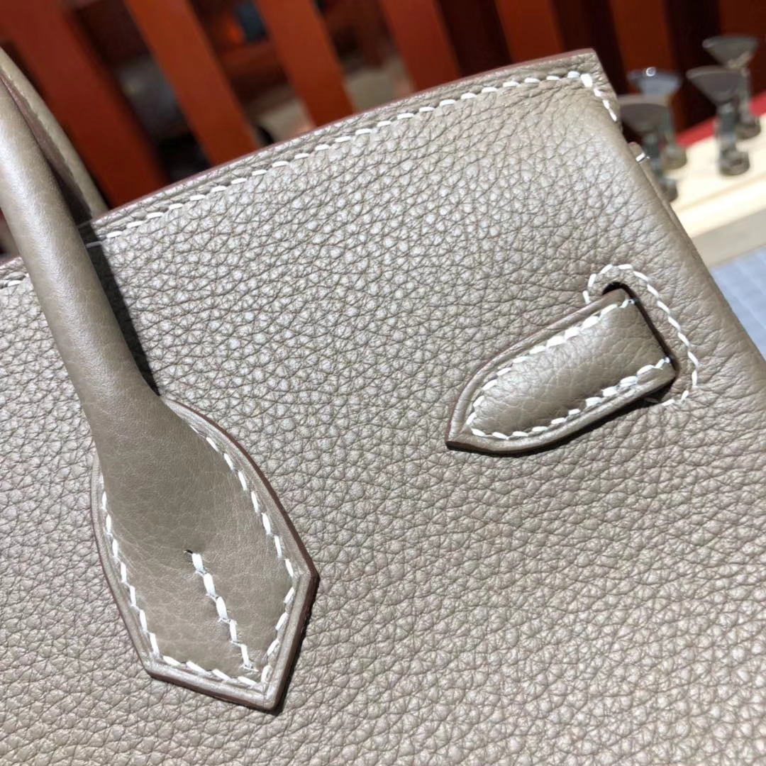 Hermes Birkin25CM 爱马仕18 Etoupe大象灰原厂Togo牛皮铂金包 金扣