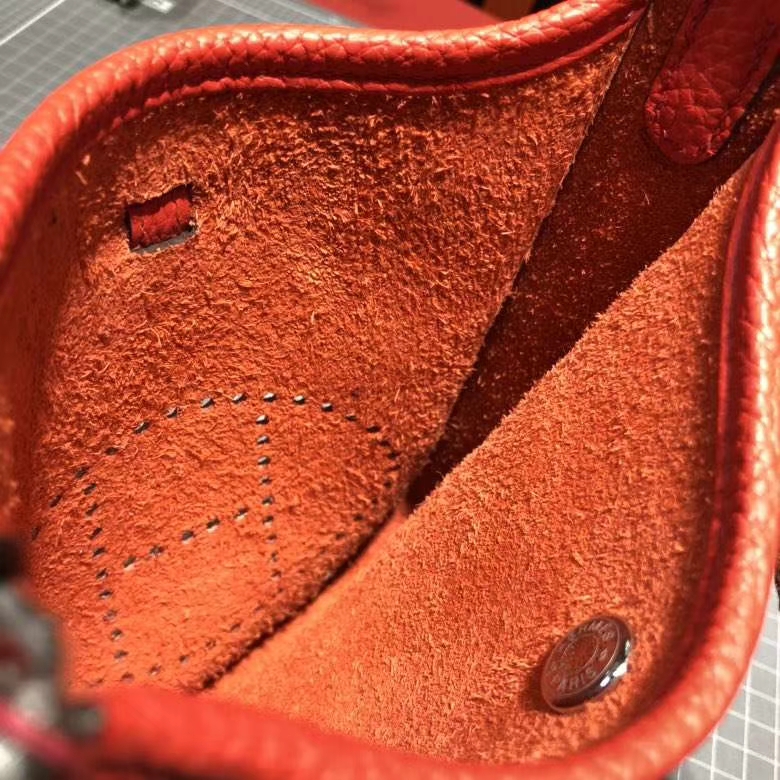 爱马仕新款女包 Hermes Evelyne16CM S5番茄红伊芙林包 银扣