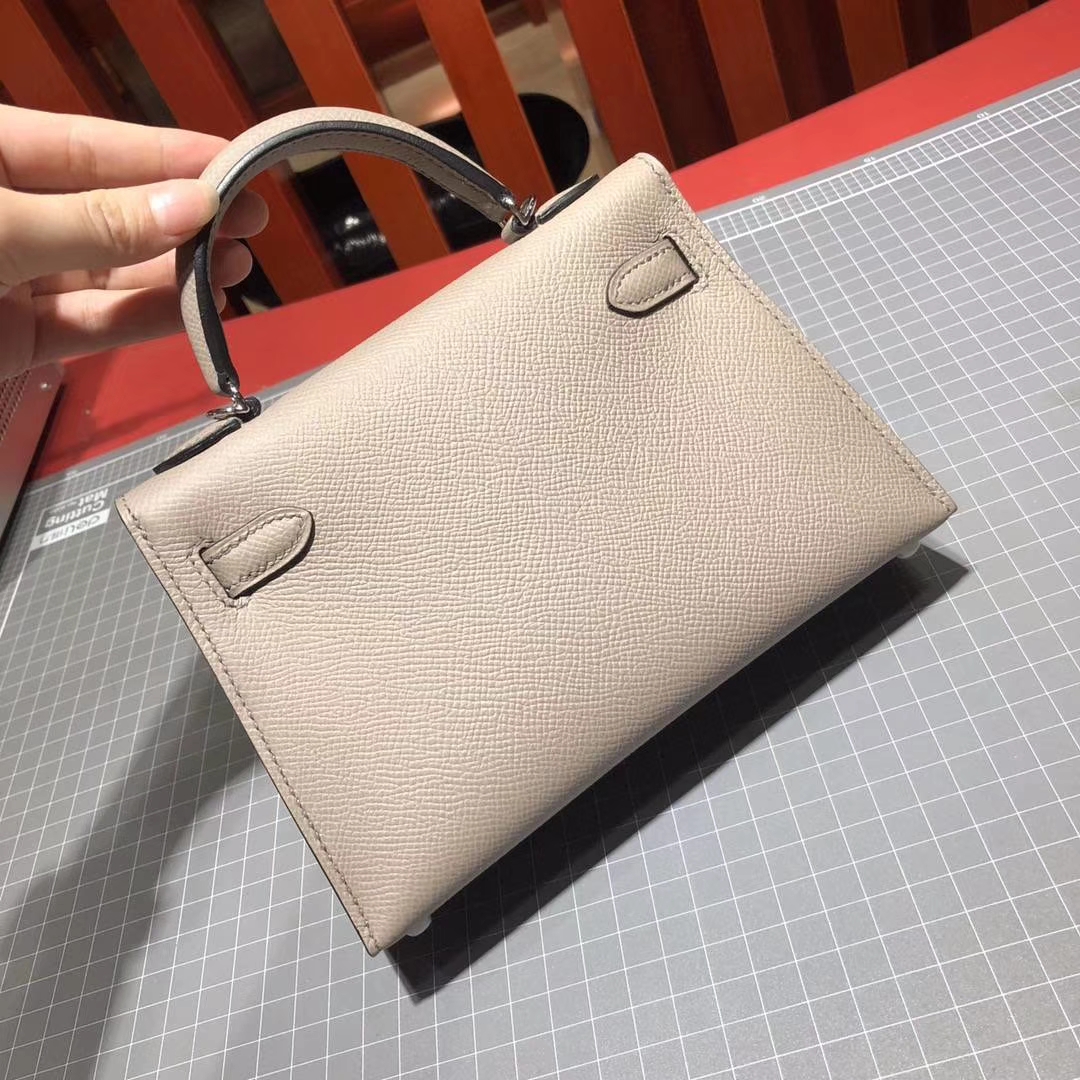 Hermes Minikelly2代 爱马仕沥青灰原厂掌纹牛皮迷你凯莉包19cm 银扣