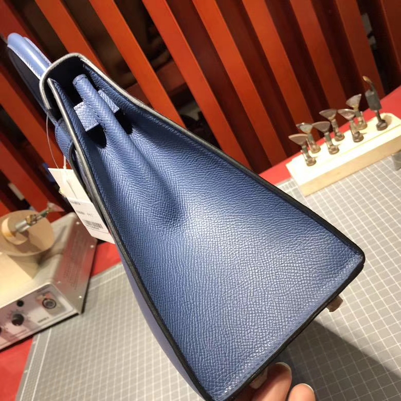 爱马仕凯莉包价格 Hermes Kelly28cm R2玛瑙蓝epsom牛皮 配限量款编织肩带