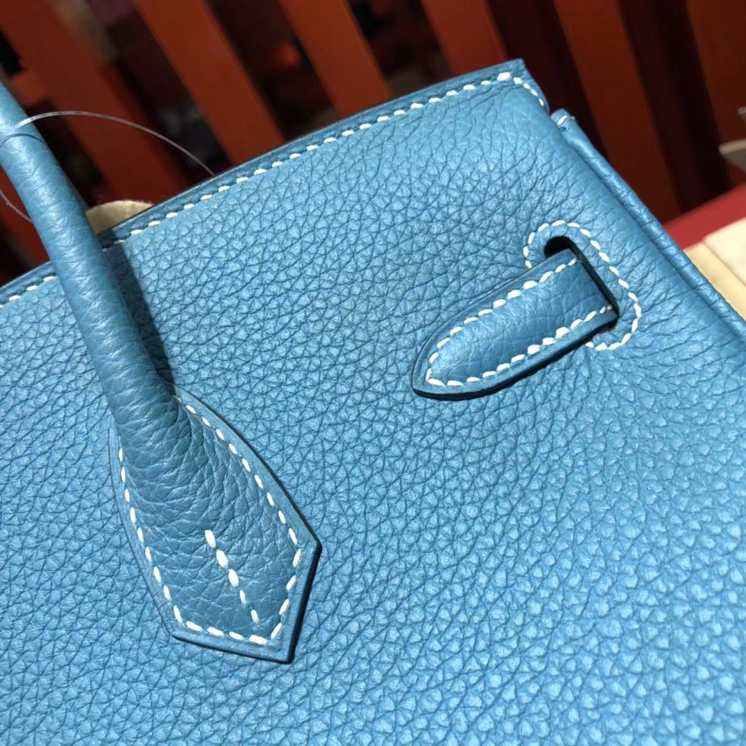 Hermes Birkin25CM 爱马仕75牛仔蓝原厂Togo牛皮铂金包 金扣