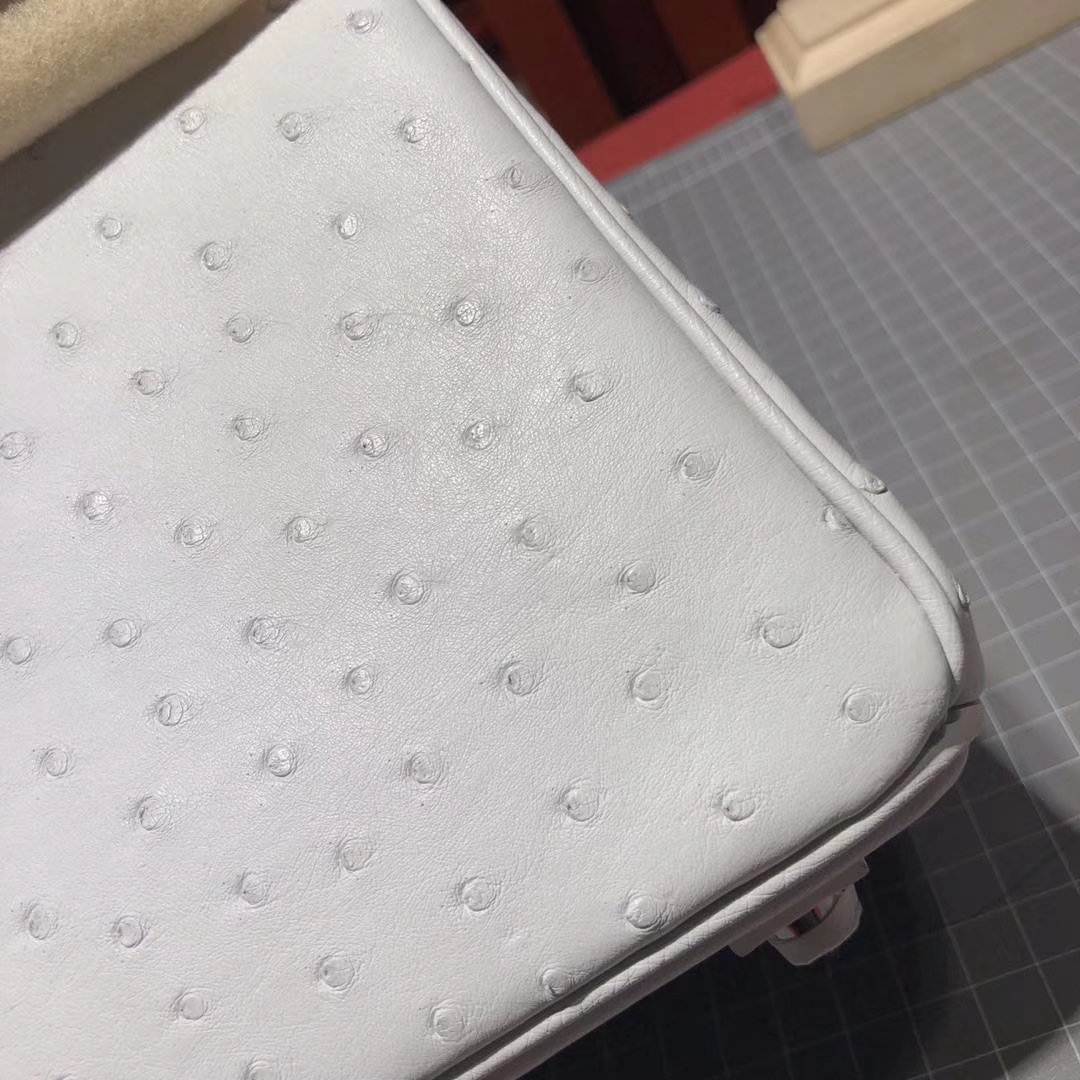 Hermes Birkin25CM 爱马仕纯白色顶级KK鸵鸟皮铂金包 银扣