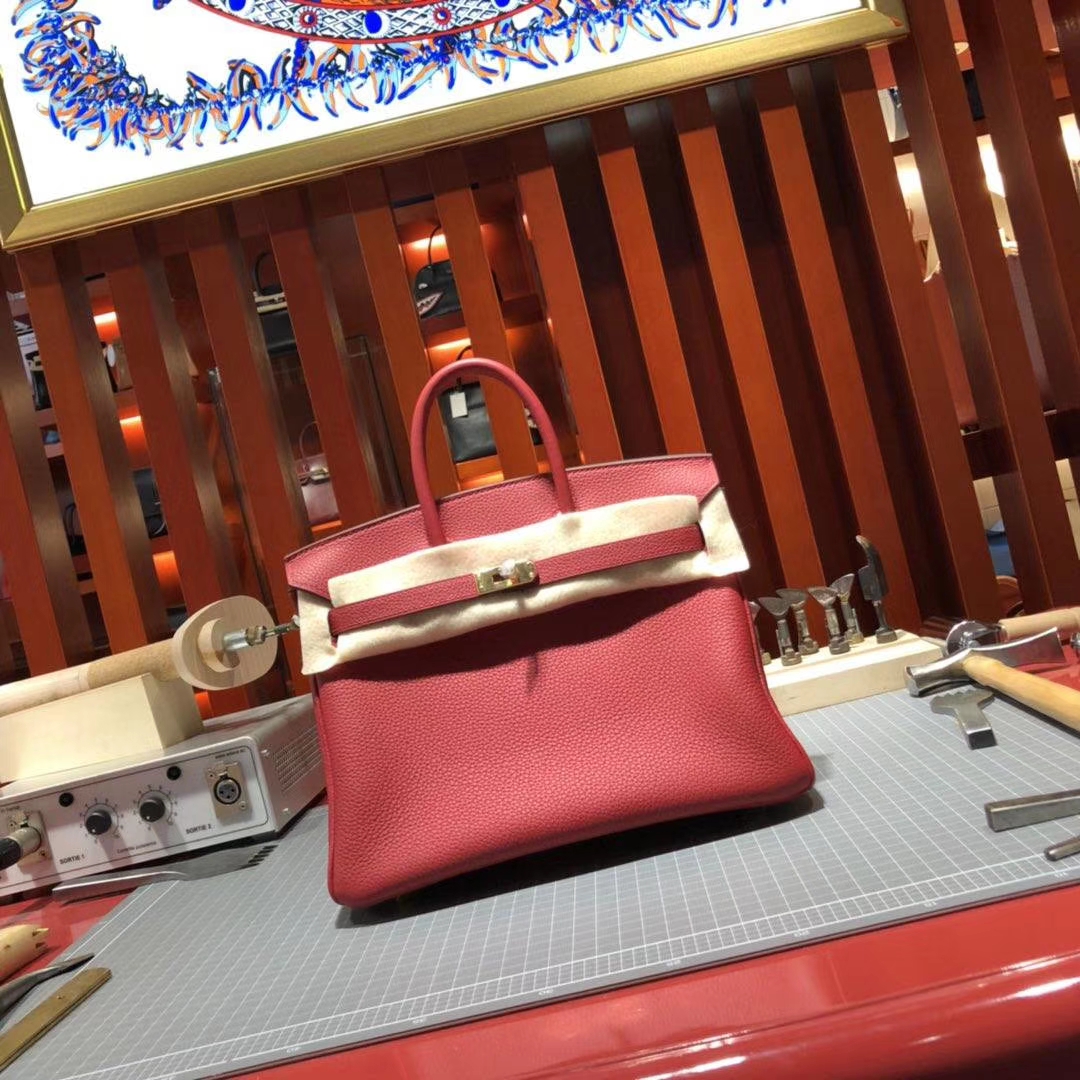 爱马仕铂金包尺寸 Hermes原厂Togo牛皮Birkin25CM Q5中国红 金扣