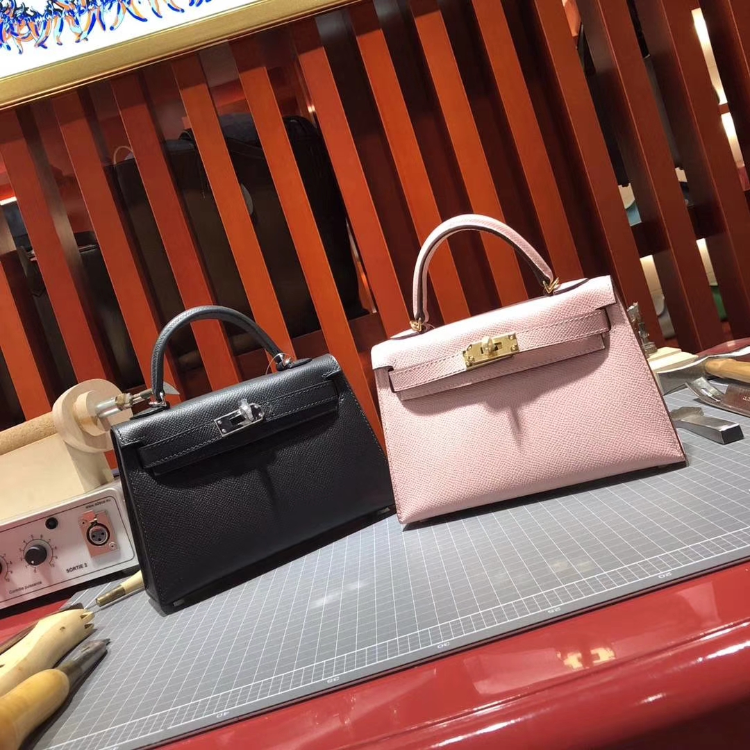 爱马仕迷你凯莉包2代 Hermes Minikelly-2 3Q粉色Epsom牛皮 金扣