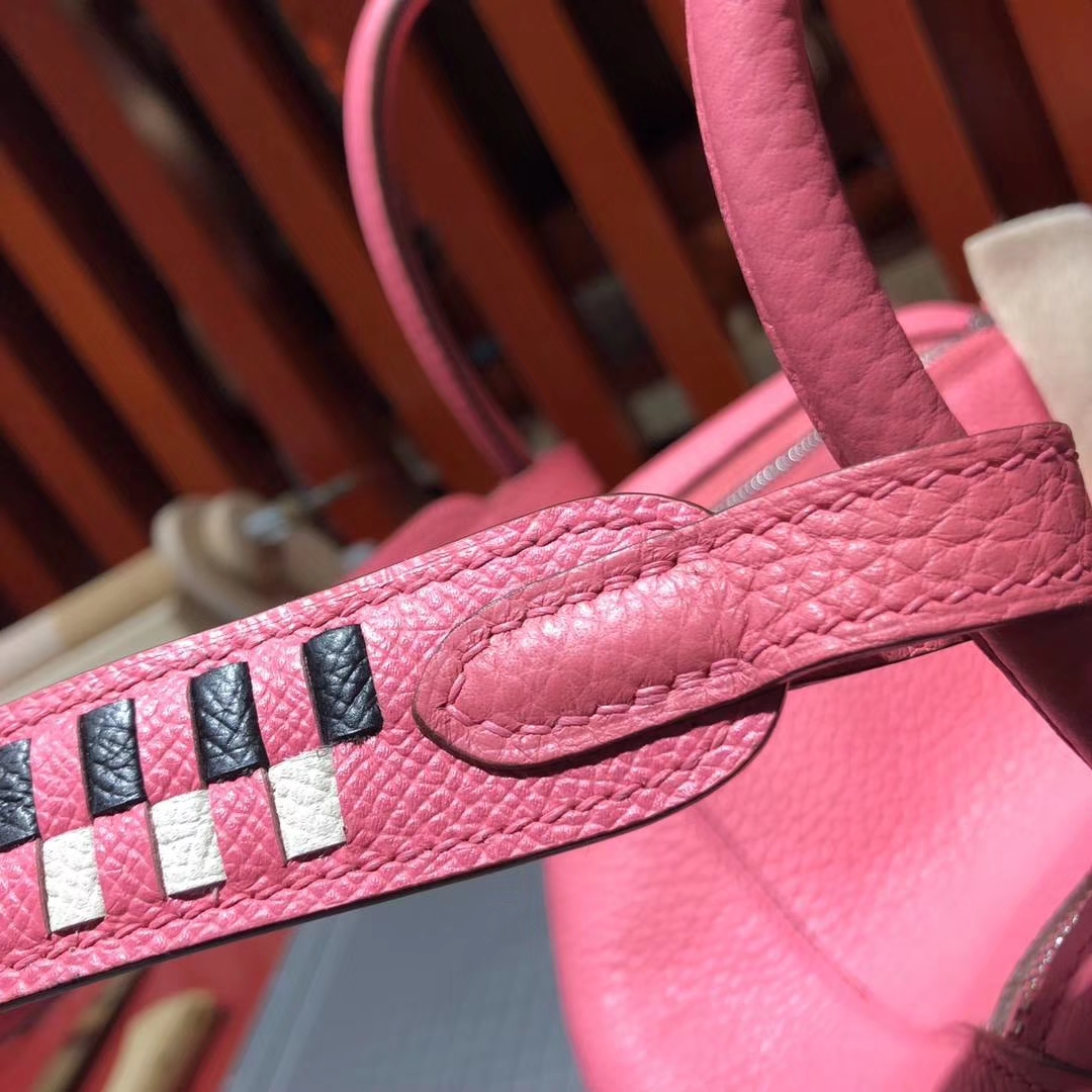 爱马仕琳迪包新款 Hermes Lindy26CM 唇膏粉Togo牛皮/Epsom编织肩带