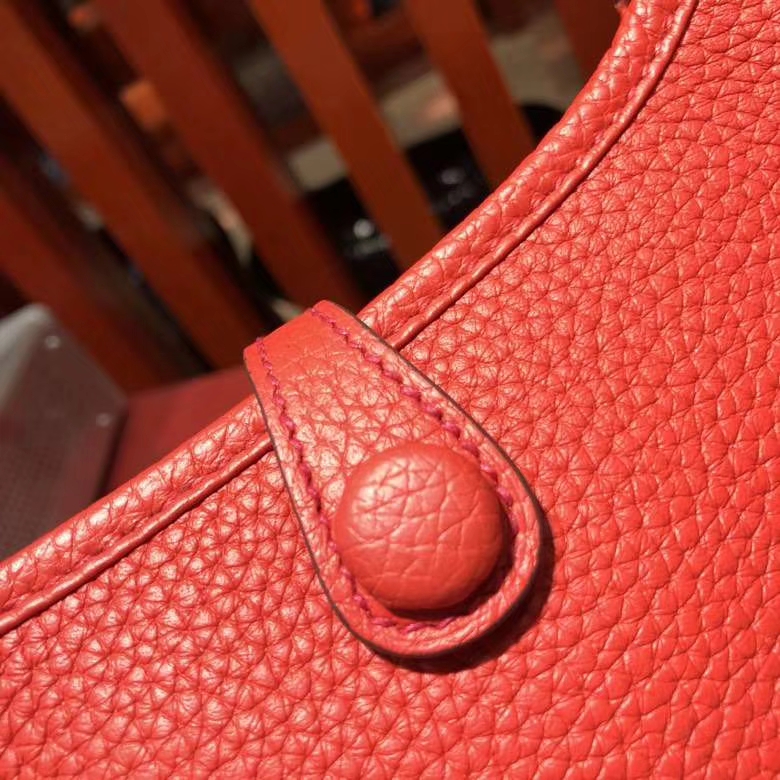 爱马仕新款女包 Hermes Evelyne16CM S5番茄红伊芙林包 银扣