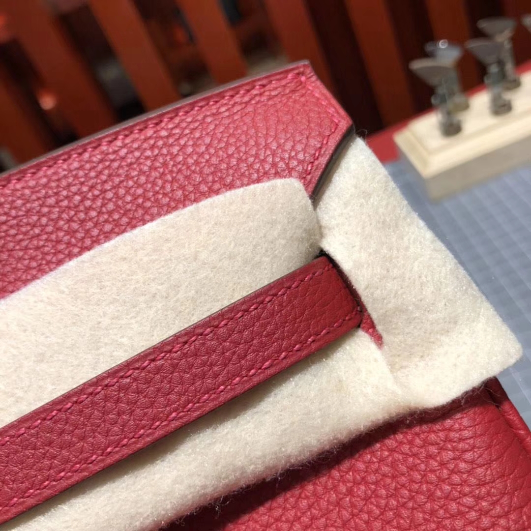 爱马仕铂金包尺寸 Hermes原厂Togo牛皮Birkin25CM Q5中国红 金扣