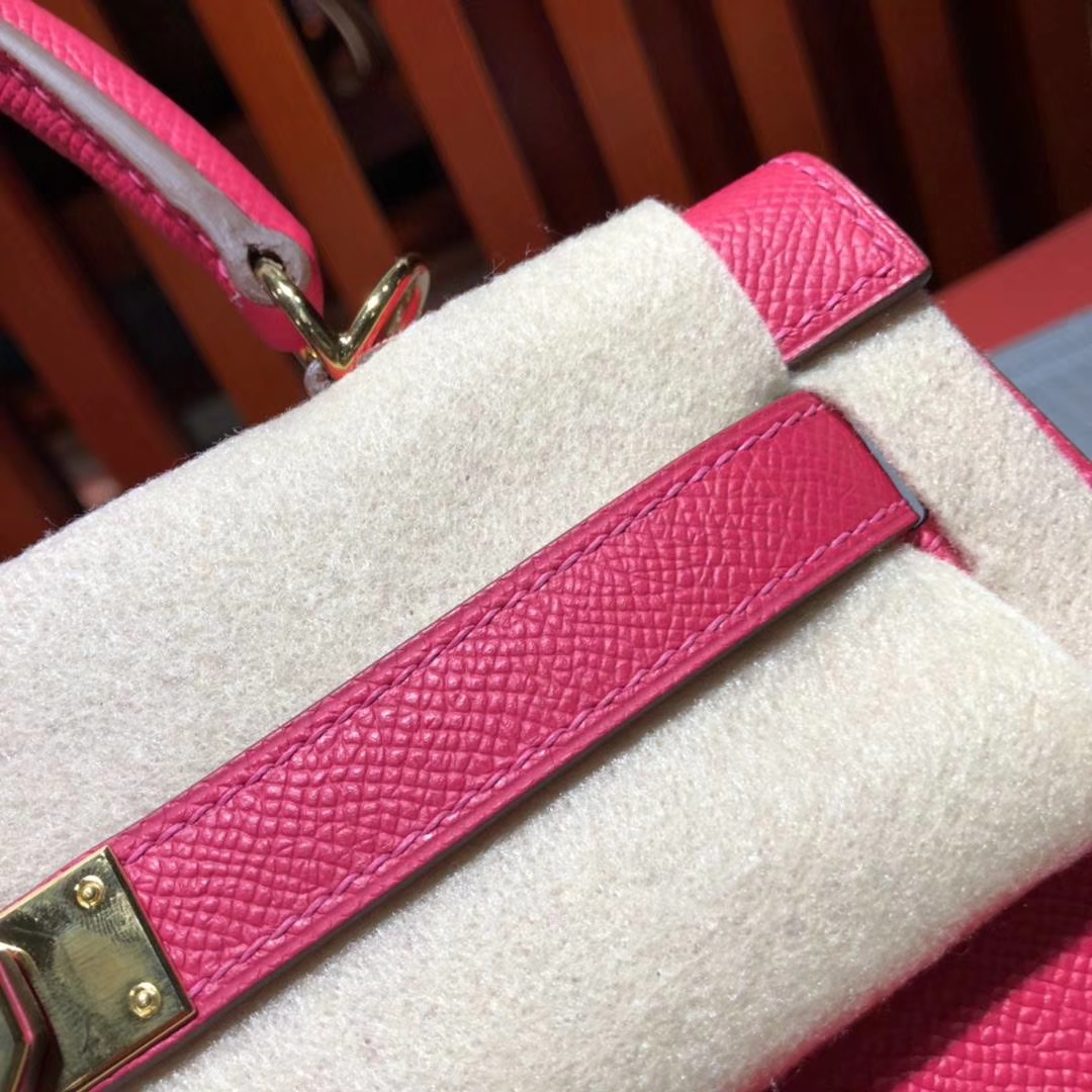 爱马仕凯莉包价格 Hermes Kelly28CM 极度粉原厂Epsom牛皮 金扣