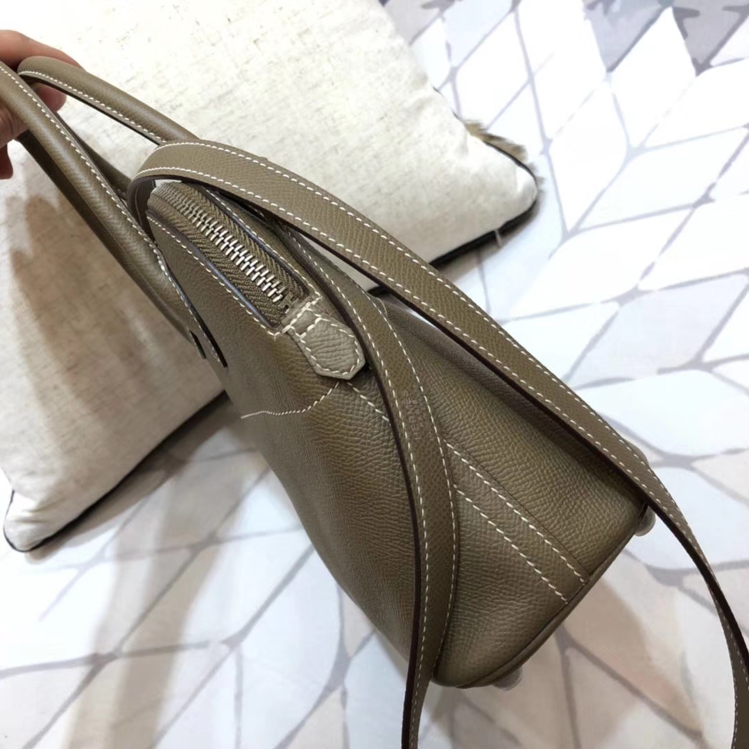 Hermes包包批发 爱马仕大象灰顶级Epsom牛皮保龄球包Bolide27CM 银扣