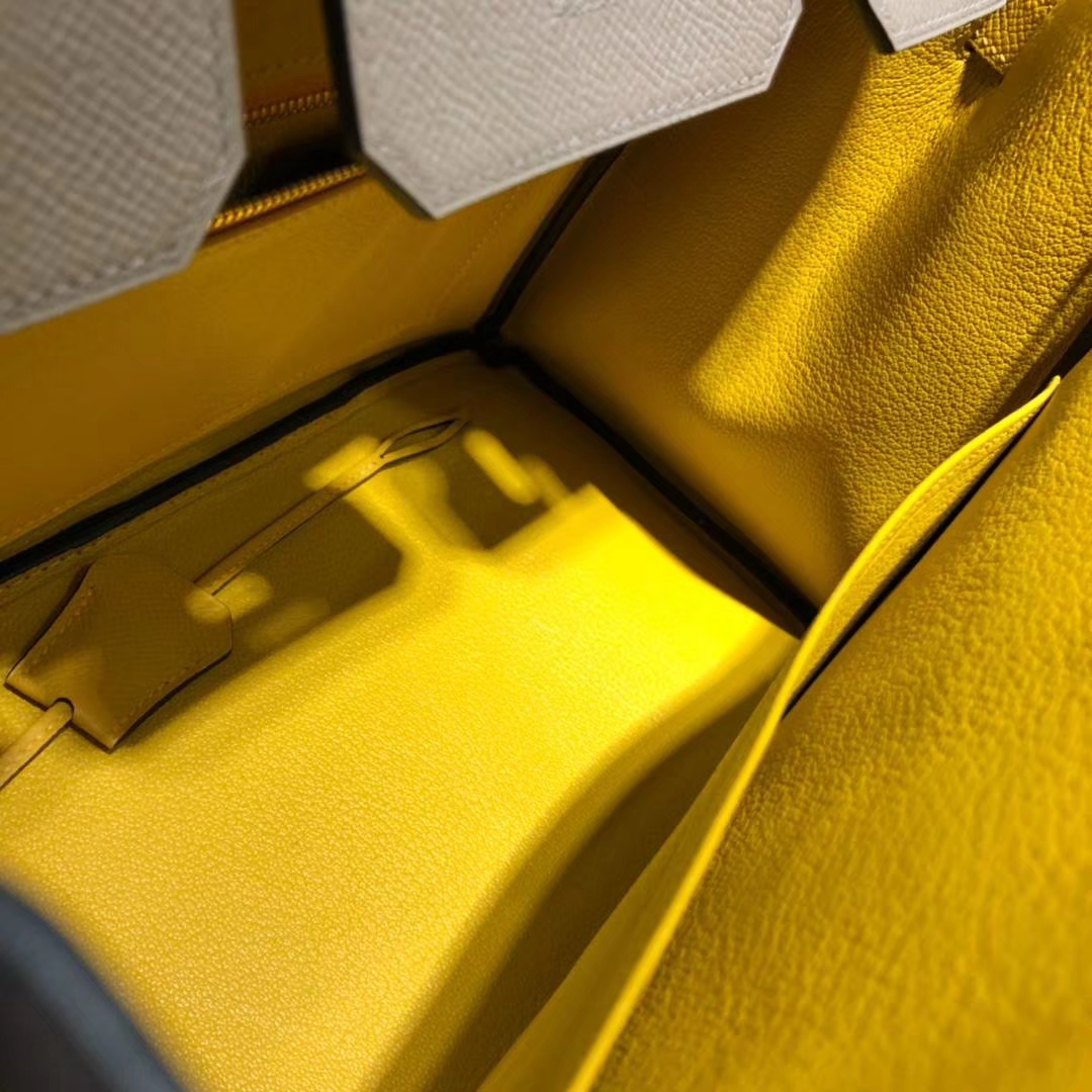 Hermes Birkin30cm 爱马仕沥青灰拼琥珀黄Epsom牛皮铂金包拼色款 金扣