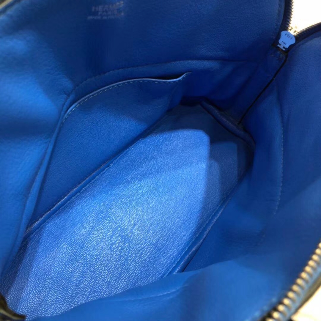 Hermes新款女包 爱马仕希腊蓝Togo牛皮保龄球包Bolide27CM