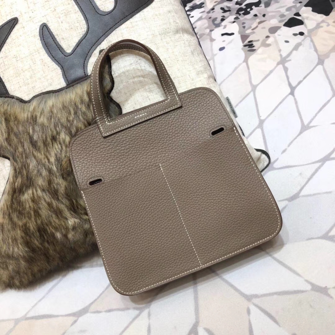 爱马仕新款包包 Hermes mini Halzan 大象灰TC牛皮手提斜挎两用包