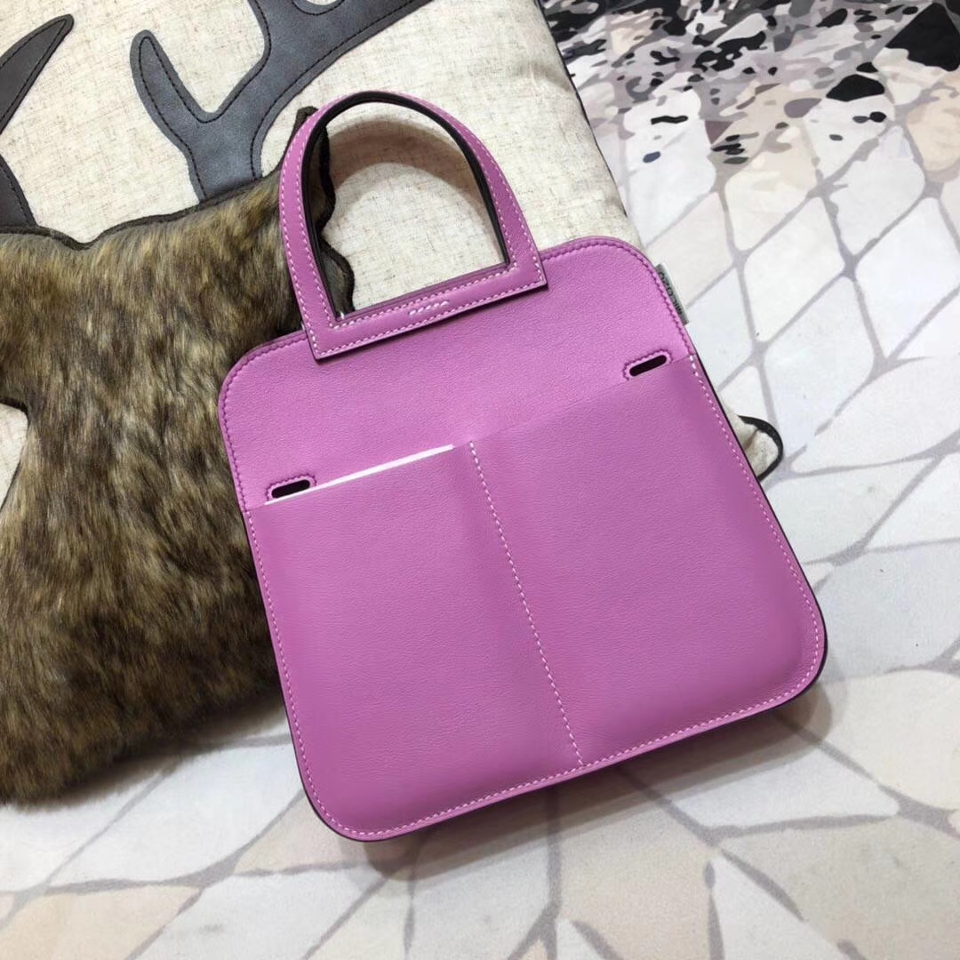 爱马仕新款女包 Hermes mini Halzan 浅紫色Swift牛皮手提斜挎包