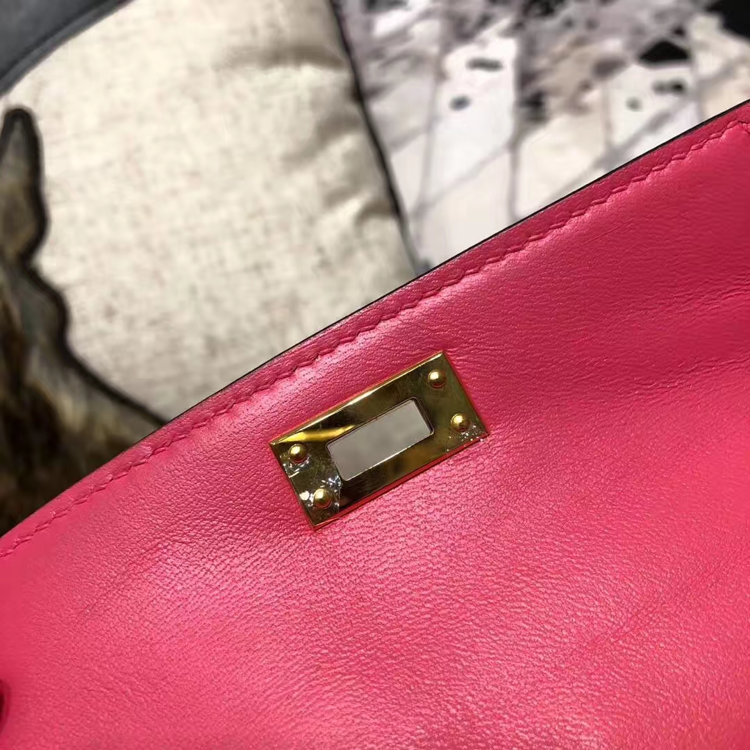爱马仕迷你凯莉包2代 Hermes Minikelly19CM 唇膏粉原厂山羊皮 金扣