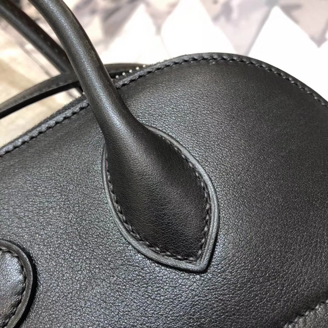 爱马仕包包官网 Hermes爱马仕黑色Swift牛皮保龄球包Bolide27CM 银扣