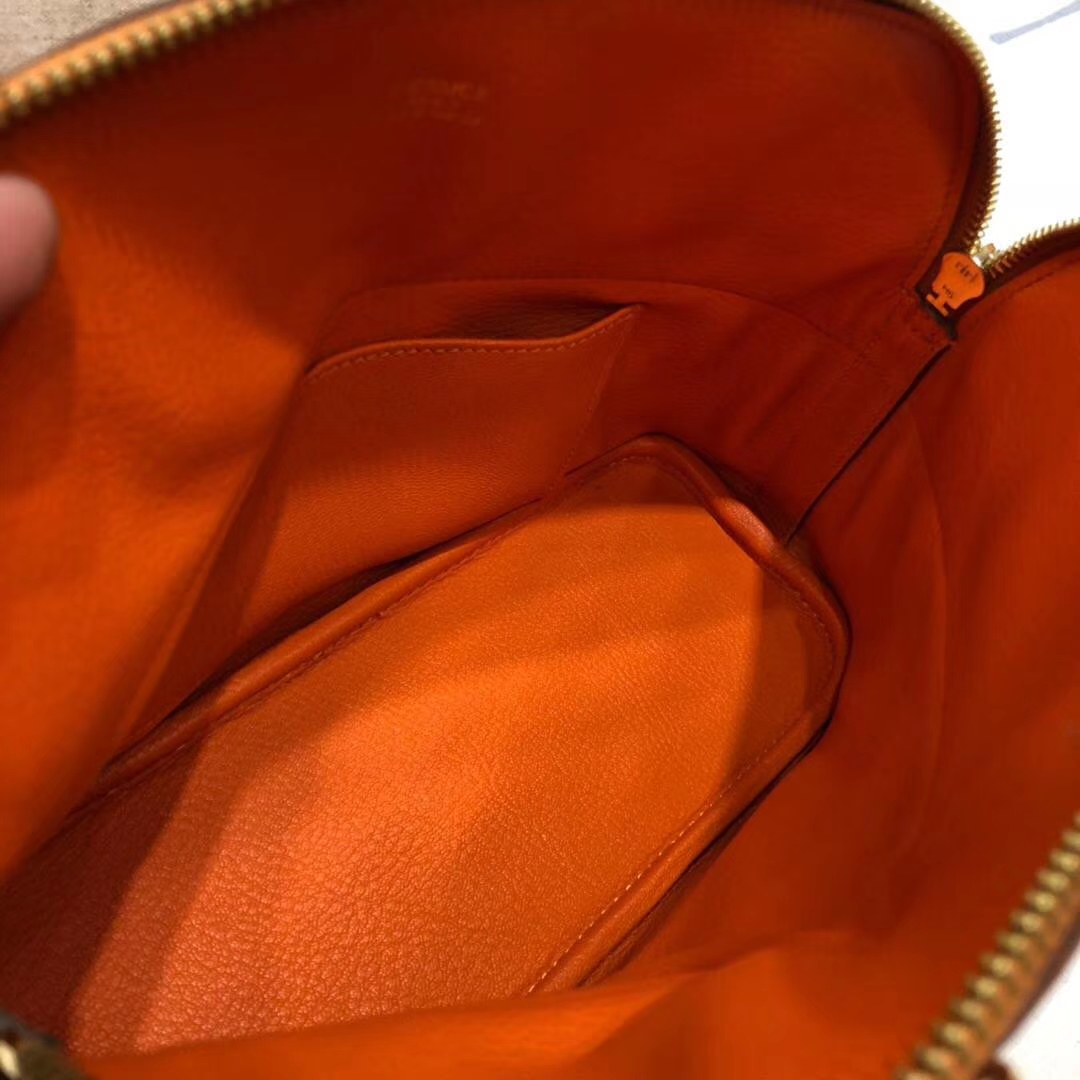 Hermes Bolide27CM 爱马仕橙色顶级Epsom牛皮保龄球包 金扣