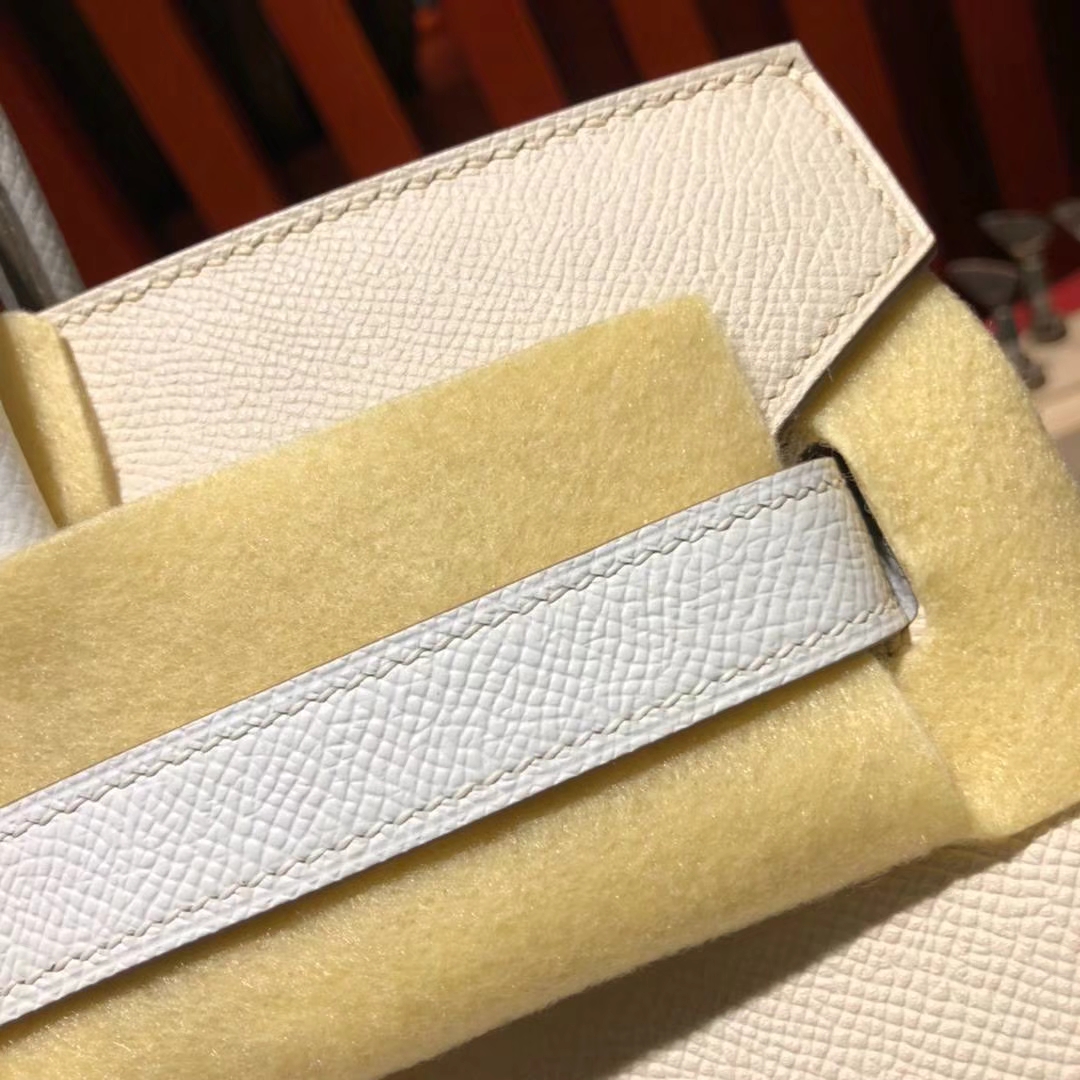 爱马仕拼色铂金包 Hermes奶昔白拼纯白色Epsom牛皮Birkin30CM 金扣