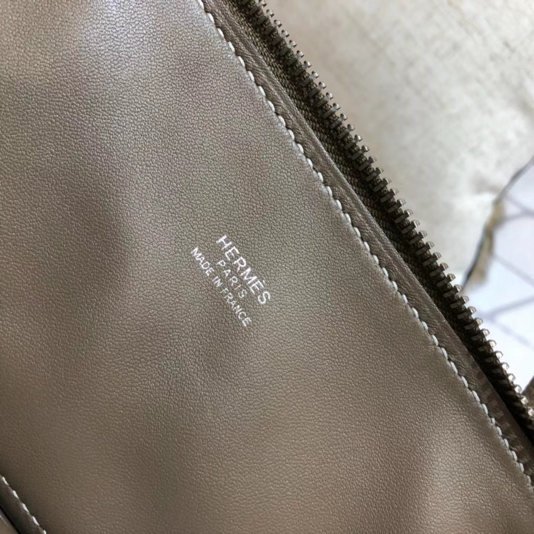 Hermes包包批发 爱马仕大象灰顶级Epsom牛皮保龄球包Bolide27CM 银扣