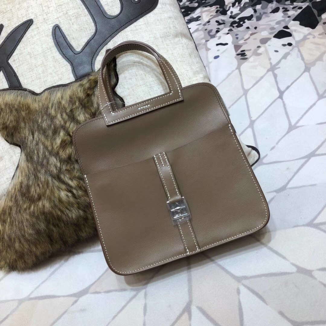 爱马仕包包价格 Hermes mini Halzan 大象灰Swift牛皮手提包
