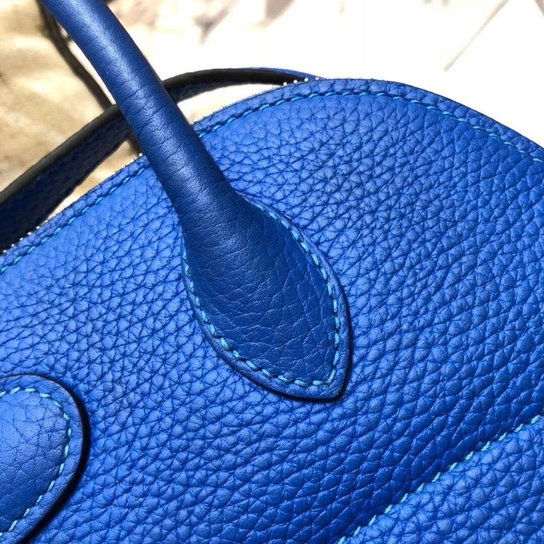 Hermes新款女包 爱马仕希腊蓝Togo牛皮保龄球包Bolide27CM