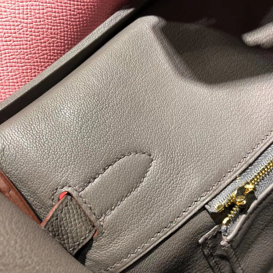 爱马仕拼色铂金包 Hermes Birkin30CM 奶昔粉拼铁灰色Epsom牛皮 金扣