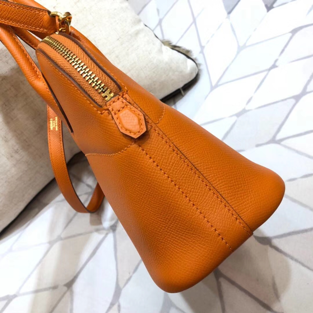 Hermes Bolide27CM 爱马仕橙色顶级Epsom牛皮保龄球包 金扣