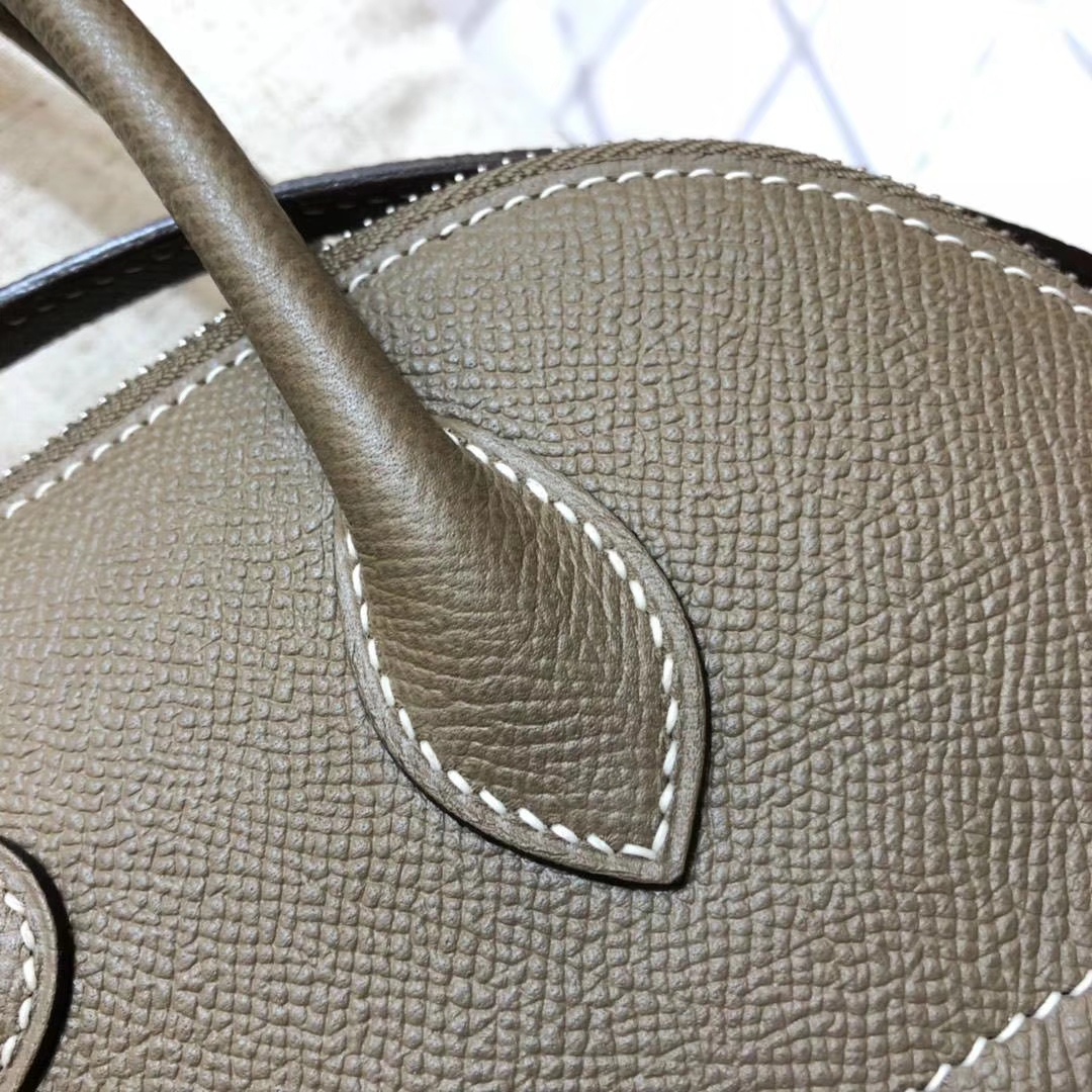 Hermes包包批发 爱马仕大象灰顶级Epsom牛皮保龄球包Bolide27CM 银扣