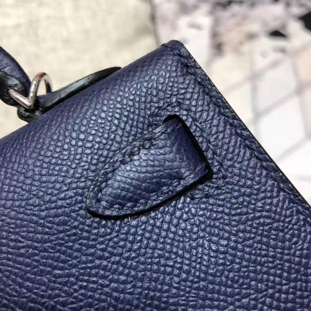 Hermes Minikelly2代 爱马仕原厂Epsom牛皮迷你凯莉包2代 宝石蓝 金扣