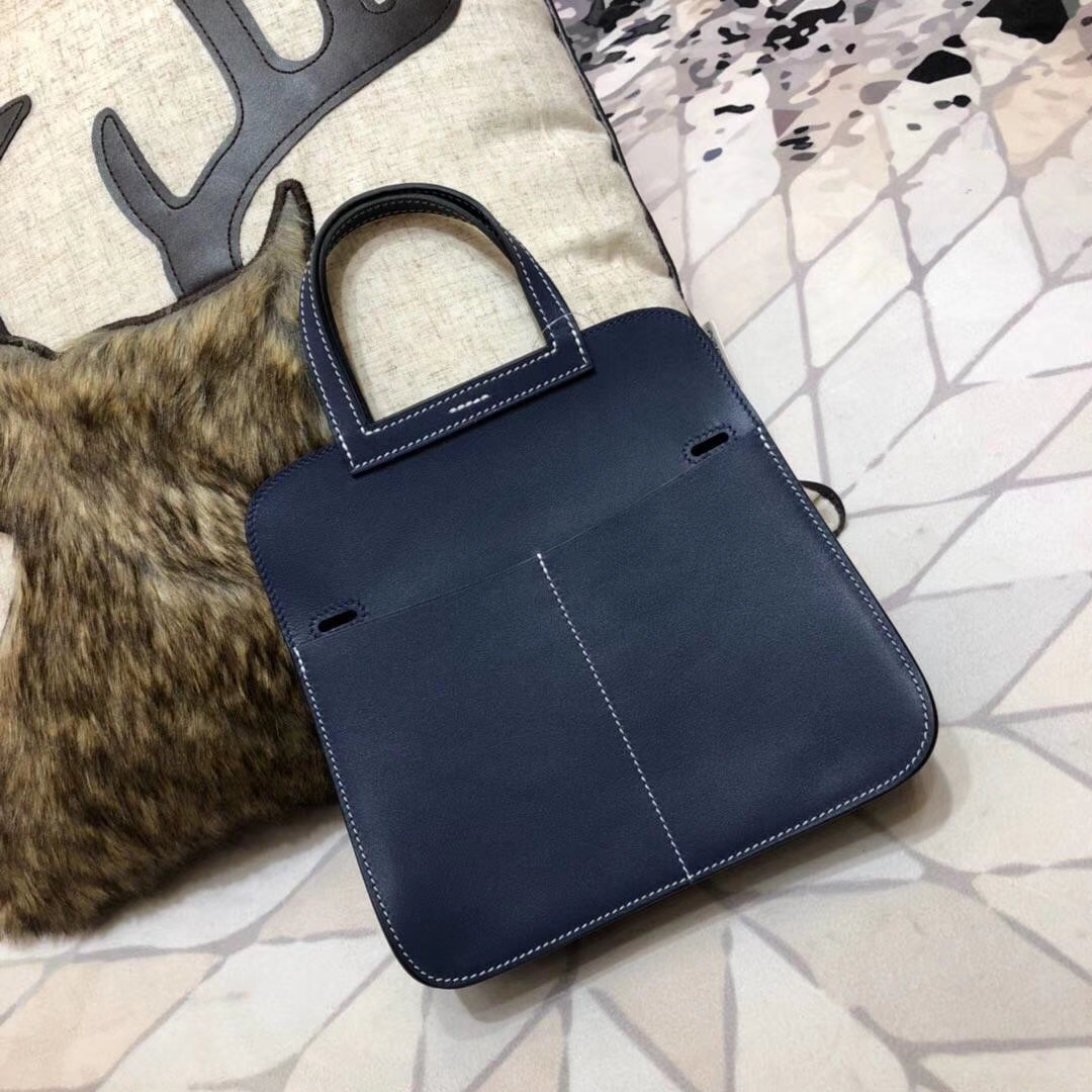 Hermes mini Halzan 爱马仕Swift牛皮斜挎手提包包 宝石蓝