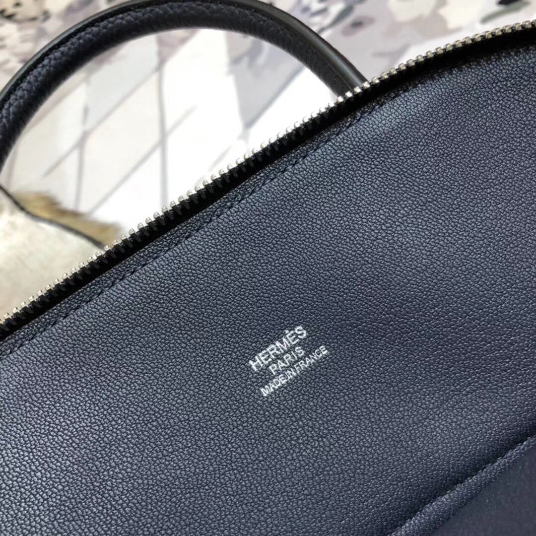 Hermes Bolide27CM 爱马仕黑色Togo牛皮鲨鱼头保龄球包 银扣
