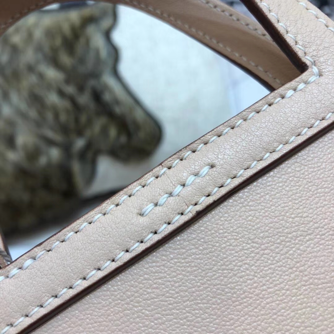 爱马仕手提包 Hermes mini Halzan 裸粉色Swift牛皮手提斜挎包