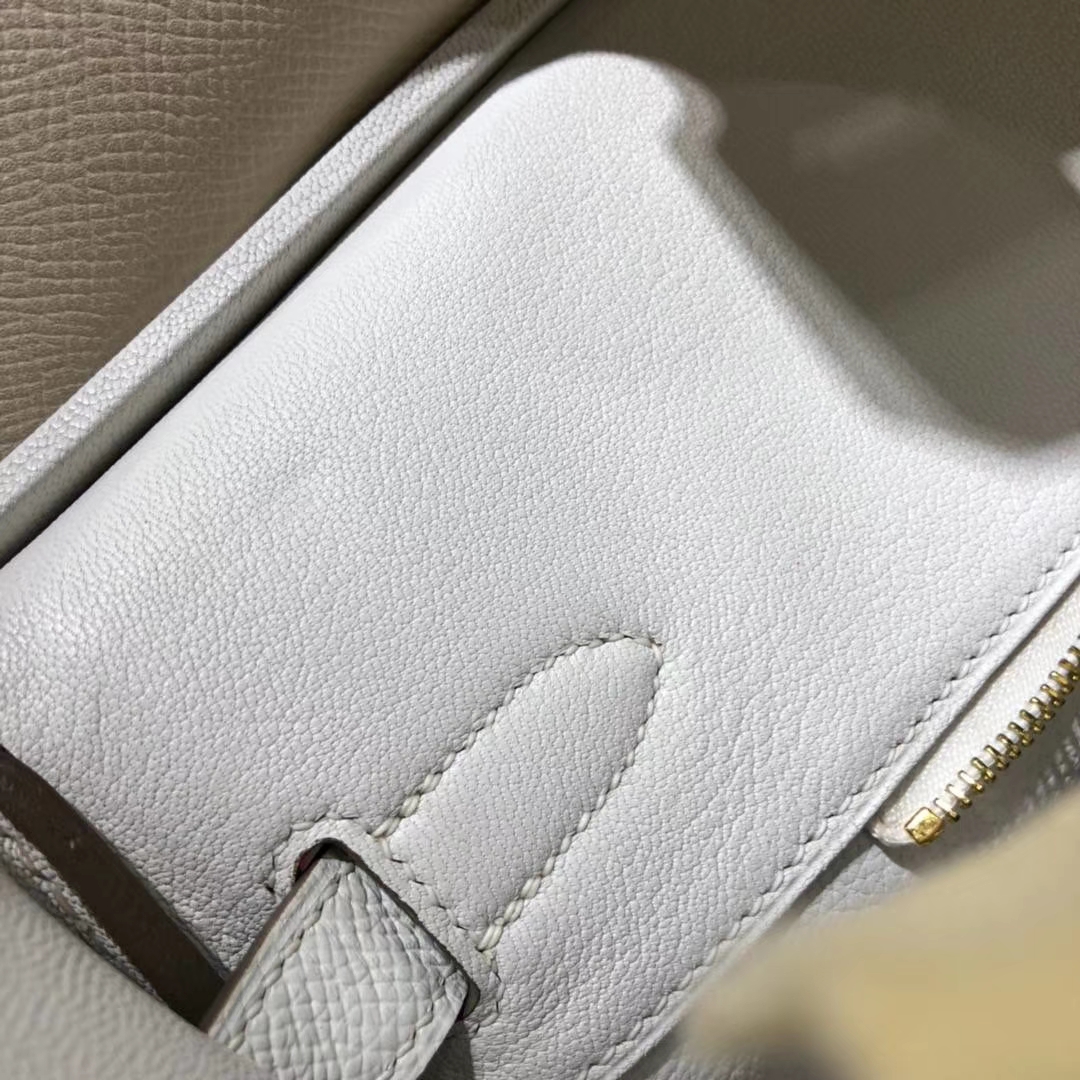 爱马仕拼色铂金包 Hermes奶昔白拼纯白色Epsom牛皮Birkin30CM 金扣
